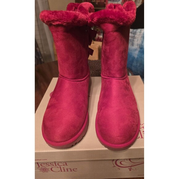 Jessica Cline Bow Faux Suede Boots RED Size 11 New - Picture 2 of 6